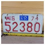 1974 Wisconsin License Plate raised letters  8 inches