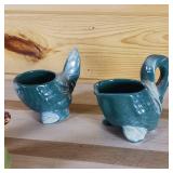 Rooster and Hen salt and pepper shaker heads with cream and sugar lower halves, ceramic  4 Piece set  Very Unique