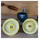 Rooster and Hen salt and pepper shaker heads with cream and sugar lower halves, ceramic  4 Piece set  Very Unique