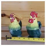 Rooster and Hen salt and pepper shaker heads with cream and sugar lower halves, ceramic  4 Piece set  Very Unique