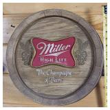 Two Barrel End Advertising Signs  Little Oak Almaden Brandy (9inch) and Miller High life (14inches)