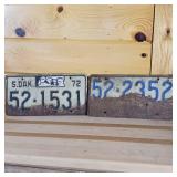 Lot of 2 South Dakota 1972 with Mount Rushmore  See damage, raised letters, full size 12 inch plate