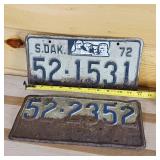 Lot of 2 South Dakota 1972 with Mount Rushmore  See damage, raised letters, full size 12 inch plate
