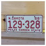 North Dakota 1966 Peace Garden State embossed full size license plate