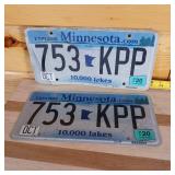 Not embossed two piece matching set of Minnesota Plates 2020  one is good, one is bad