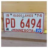 Minnesota 1974 embossed License Plate