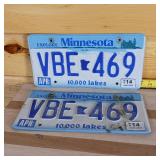 Matching set 2014 Minnesota letters embossed full size license plates
