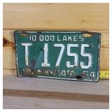 Minnesota 1954 10inch license plate older embossing, fair condition for tractor plate of that era.