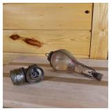 Antique 1800s Red Comet Grenade Fire Extinguisher - Hanging Spring Loaded - From Skating Rink in Southern Illinois  also include hat lantern (auto-lite) patented universal Lamp Co. Made in USA