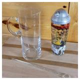 Point Brewery Growler ½ gallon, (tall) shaker cup with recipes, Tall Hand Blown Pitcher with long glass stir rod