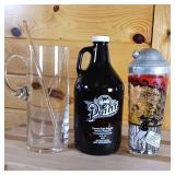 Point Brewery Growler ½ gallon, (tall) shaker cup with recipes, Tall Hand Blown Pitcher with long glass stir rod