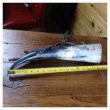 Lot of 3 items: Bull Horn Drinking Vessel  Vintage Fishing Net Number 12 (with ruler decal)  and little duck