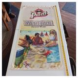 Point Cloth Fabric Wall Hanging Banner  Like New  Nude Beach Summer Wheat Featuring a beach scene (Remember Summer?)  two grommets on top and a stick on bottom.  High Quality