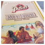 Point Cloth Fabric Wall Hanging Banner  Like New  Nude Beach Summer Wheat Featuring a beach scene (Remember Summer?)  two grommets on top and a stick on bottom.  High Quality