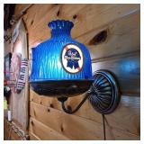Nice Condition Vintage Pabst Blue Ribbon Wall Lamp  Original  dimensions 11 inches out from wall 12 inches in height  Works!