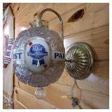 Rotating Vintage Pabst Blue Ribbon Wall Lamp  Original  dimensions 11 inches out from wall 12 inches in height  Works!