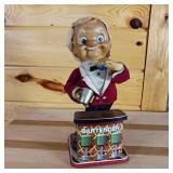 Vintage Bartender with Shaker  Metal Toy that uses batteries  Rosko 1960  missing martini glass