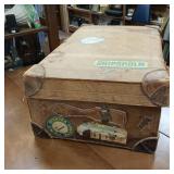 Awesome Antique Leather Travel Trunk  Heavy latches and hardware  the real thing, not a copy!  Swedish Stickers from early travelers by train!  From Merchant Marine 1940