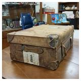 Awesome Antique Leather Travel Trunk  Heavy latches and hardware  the real thing, not a copy!  Swedish Stickers from early travelers by train!  From Merchant Marine 1940