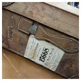 Awesome Antique Leather Travel Trunk  Heavy latches and hardware  the real thing, not a copy!  Swedish Stickers from early travelers by train!  From Merchant Marine 1940
