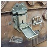 Awesome Antique Leather Travel Trunk  Heavy latches and hardware  the real thing, not a copy!  Swedish Stickers from early travelers by train!  From Merchant Marine 1940