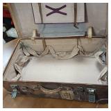 Awesome Antique Leather Travel Trunk  Heavy latches and hardware  the real thing, not a copy!  Swedish Stickers from early travelers by train!  From Merchant Marine 1940