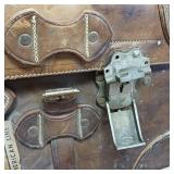 Awesome Antique Leather Travel Trunk  Heavy latches and hardware  the real thing, not a copy!  Swedish Stickers from early travelers by train!  From Merchant Marine 1940