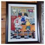 Coca Cola Advertising Reproduction in Frame with Glass  Blue Bunny Ice Cream  Le Marrs with baseball glove  Begging Beagle for a banana split