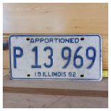 Vintage License Plate Apportioned Illinois 1992