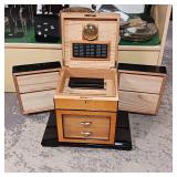 Professional Style from Tampa Bay  Large capacity Cigar Humidor  finely crafted  hard wood  lacquered  humidification device - hydrometer