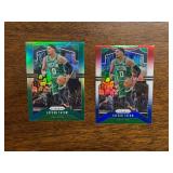 2019 Panini Prizm Jayson Tatum 2-Card Lot, Green Color Match Prizm and Red/Blue Prizm Parallels