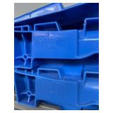 MSRP $400 Lot 5 of Monoflo Buckhorn Style Heavy-Duty Stackable Plastic Storage Totes / Distribution Bins / Nestable Totes– Industrial Grade, Reusable, Attached Lids – Great Clean Condition! Approx