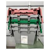 MSRP $400 Lot 5 of Monoflo Buckhorn Style Heavy-Duty Stackable Plastic Storage Totes / Distribution Bins / Nestable Totes– Industrial Grade, Reusable, Attached Lids – Great Clean Condition! Approx