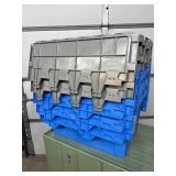 MSRP $400 Lot 5 of Monoflo Buckhorn Style Heavy-Duty Stackable Plastic Storage Totes / Distribution Bins / Nestable Totes– Industrial Grade, Reusable, Attached Lids – Great Clean Condition! Approx