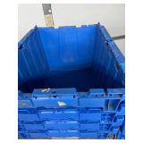 MSRP $400 Lot 5 of Monoflo Buckhorn Style Heavy-Duty Stackable Plastic Storage Totes / Distribution Bins / Nestable Totes– Industrial Grade, Reusable, Attached Lids – Great Clean Condition! Approx