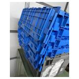 MSRP $400 Lot 5 of Monoflo Buckhorn Style Heavy-Duty Stackable Plastic Storage Totes / Distribution Bins / Nestable Totes– Industrial Grade, Reusable, Attached Lids – Great Clean Condition! Approx