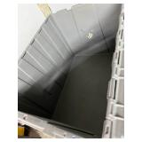 MSRP $400 Lot 5 of Monoflo Buckhorn Style Heavy-Duty Stackable Plastic Storage Totes / Distribution Bins / Nestable Totes– Industrial Grade, Reusable, Attached Lids – Great Clean Condition! Approx