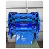 MSRP $400 Lot 5 of Monoflo Buckhorn Style Heavy-Duty Stackable Plastic Storage Totes / Distribution Bins / Nestable Totes– Industrial Grade, Reusable, Attached Lids – Great Clean Condition! Approx