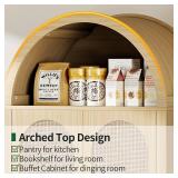 Curlaky Arched Kitchen Pantry Cabinet with Rattan Doors