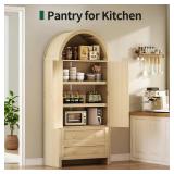 Curlaky Arched Kitchen Pantry Cabinet with Rattan Doors