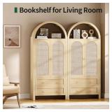 Curlaky Arched Kitchen Pantry Cabinet with Rattan Doors