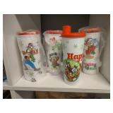 Vintage Tupperware DIsney Holiday Cups with Lids Mickey, Goofy, Donald Duck