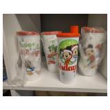 Vintage Tupperware DIsney Holiday Cups with Lids Mickey, Goofy, Donald Duck