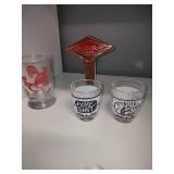 Red Rooster Shot Glass, Grain belt beer handle, Vote Dry shot glasses