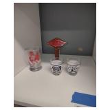 Red Rooster Shot Glass, Grain belt beer handle, Vote Dry shot glasses