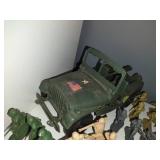 Vintage green army men. Military jeep, Deuce-and-a-half cargo truck