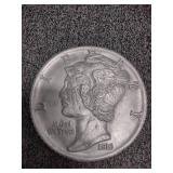 Large Buffalo Nickel, Mercury Dime front and reverse side. 1 foot wide