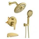 FLG Shower Head and Tub Spout in Brushed Gold (Valve Included).