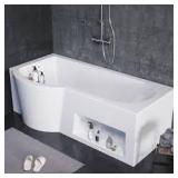 YULIKA 66 in. x 33 in. Freestanding Acrylic Soaking Bathtub with Left Drain and Storage Cabinet, Ergonomic Design, White Customer Returns See Pictures