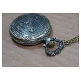 Vintage Bronze Look Wolf Head Pocket Watch with 18" Chain
